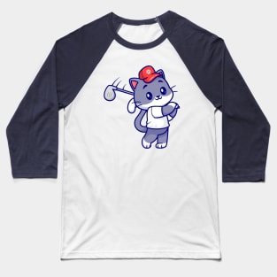 Cute Cat Playing Golf Cartoon Baseball T-Shirt